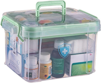1-Pack Clear Storage Box Container,Family First Aid Box Medicine Box Organizer Plastic Medicine Storage Kit,First Aid Storage Box with Handles, Clear Household First Aid Organizer