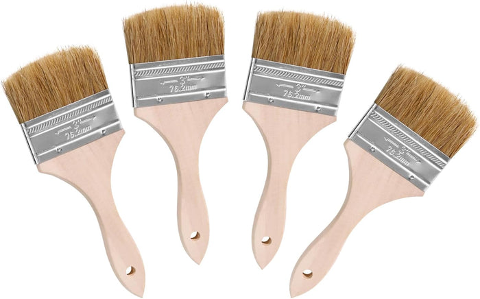 ETERNA 4Pack Household Chip Paint Brush 3inch Natural Bristles Wooden Handle Flat Brushes Set for Painting, Glue, Oil, Acrylic, Stain