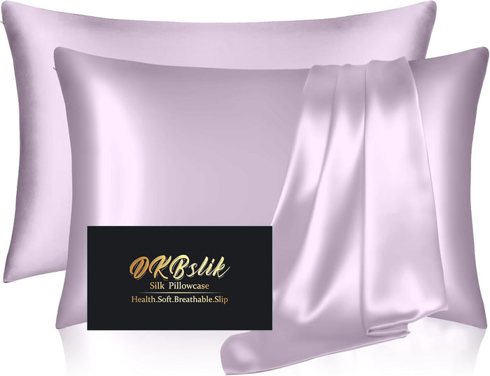 Silk Pillow Cases 2 Pack, Mulberry Silk Pillowcases Standard Set of 2, Health, Smooth, Anti Acne, Beauty Sleep, Both Sides Natural Silk Satin Pillow Cases for Women 2 Pack with Zipper for Gift,White