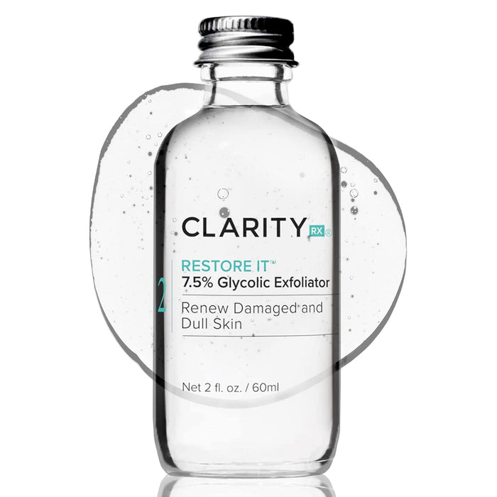 ClarityRx Restore It 7.5% Glycolic Acid Face Serum, Plant Based Exfoliating Treatment, Paraben Free, Natural Skin Care (2 fl oz)