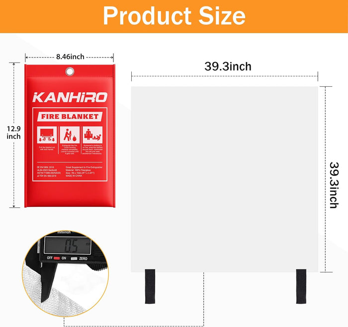 Emergency Fire Blanket for Home Kitchen - KANHIRO Fiberglass Fire Suppression Blanket Great for School, Fireplace, Grill, Car, Office, Warehouse (4 Pack, 39 in X 39 in)