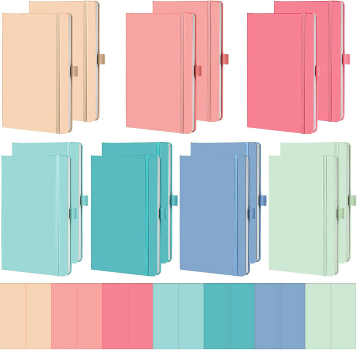 Laumoi 14 Pack Lined Journal Notebooks 5.5 x 8.2 Inch A5 Hardcover Notebook College Ruled Notepad with Pen Holder PU Leather Ruled Lined Journals for School Business Work Writing(Earth Tone)