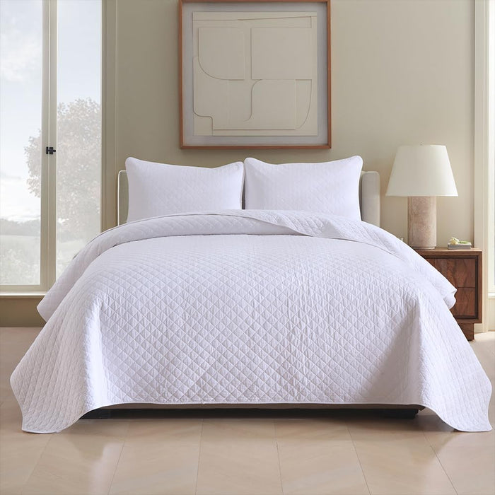 Cotton Quilt Bedding Sets Queen Size, 3 Pieces Reversible Lightweight Coverlets Comforters Bedspreads for All Seasons,Weave Stitching Pattern,Yellow