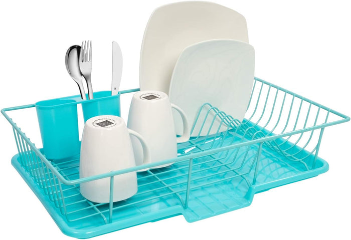 Sweet Home Collection Metal, Plasic ,Dish Drainer Drain Board and Utensil Holder Simple Easy to Use, 12" x 19" x 5", Black