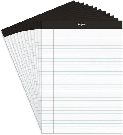 Staples Wide Ruled Legal Notepads - 8.5x11, Top-Bound, Perforated, 50 Sheets, Pack of 12 for Writing and Note Taking