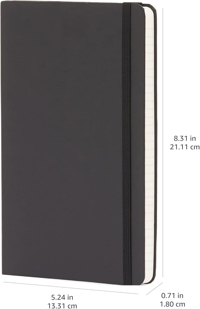 Amazon Basics Classic Lined Writing Notebook for Note Taking and Journaling, Hardcover with Elastic Closure, 240 Pages, 5" x 8.25", Black