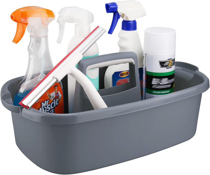 Cleaning Supplies Caddy, Household Tool Organizer with Handle, Portable Plastic Bucket for Shower Essentials Storage, White