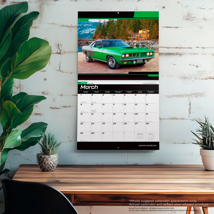 American Muscle Cars OFFICIAL | 2026 14 x 24 Inch (Hanging) Monthly Deluxe Wall Calendar | Foil Stamped Cover | Plastic-Free | BrownTrout | Racing Ford Chevrolet Chrysler Oldsmobile Pontiac