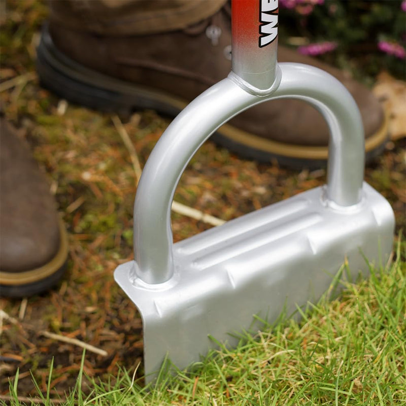 GARDEN WEASEL Edger-Chopper – Black Grip | Manual Lawn Edger Tool for Garden Beds, Sidewalks, Patios & Landscaping | T-Handle, Half Moon Blade | 91716-A