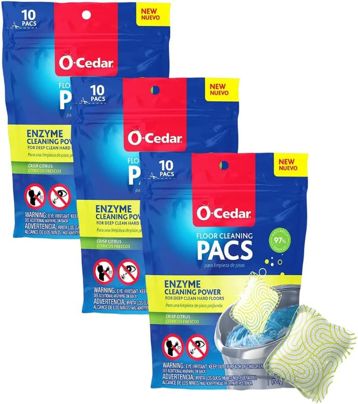 O-Cedar PACS Hard Floor Cleaner, Crisp Citrus Scent 10 Count (1-Pack) | Made with Naturally-Derived Ingredients | Safe to Use on All Hard Floors | Perfect for Mop Buckets