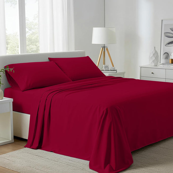 Carressa Linen 100% Egyptian Cotton King Size Sheets Set - 800 High Thread Count Egyptian Cotton Sheets King Size (4 PC, Classic Burgundy), Soft, Cooling, 16" Deep Pocket Sateen Weave Luxury Bed Sheet