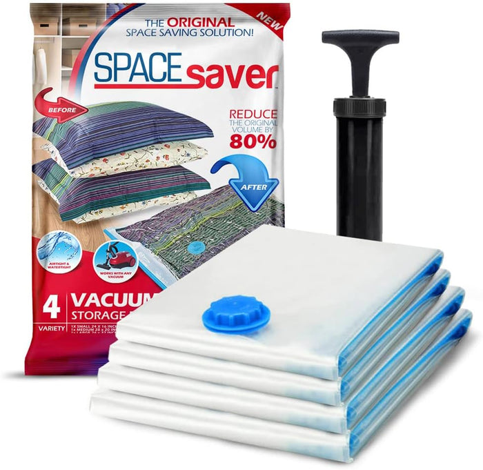 20-Pack Variety Vacuum Storage Bags for Comforters, Blankets & Clothes – Vacuum Sealed Compression Bags with Hand Pump – Space Saver Storage Bags for Bedding,Travel & Organization (5S, 5M, 5L & 5XL)