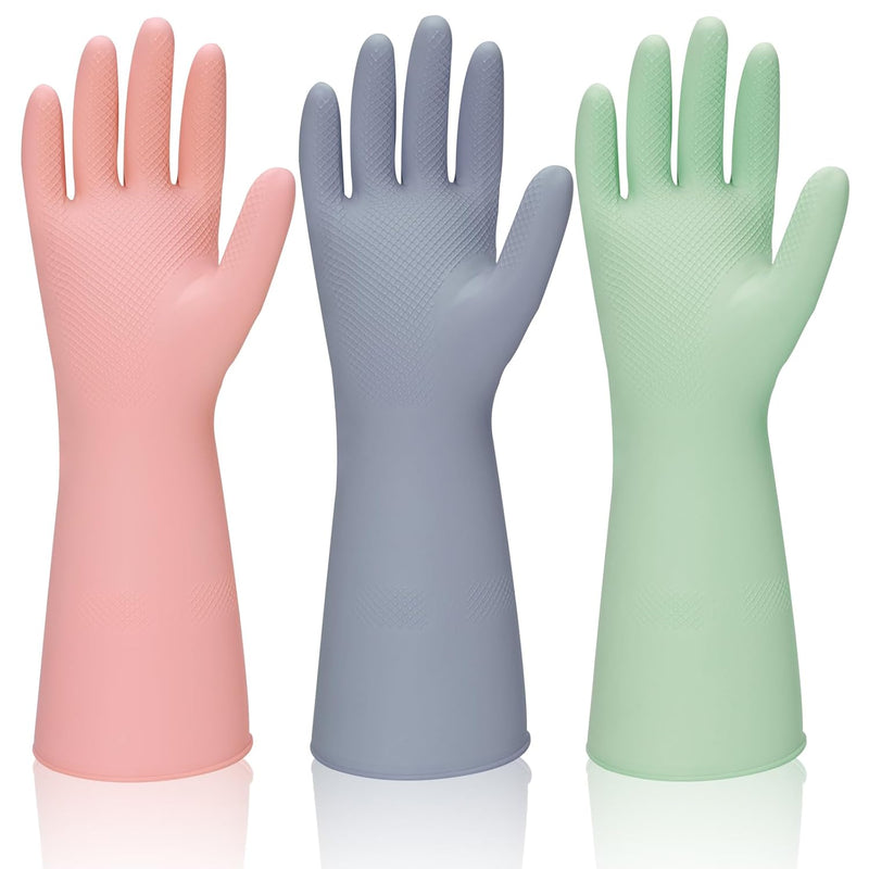 Rubber Kitchen Dishwashing Gloves - 4 Pairs Reusable Household Cleaning Gloves, Flexible and Durable & Non-slip Cleaning Gloves, Great for Kitchen, Bathroom, Laundry (Pink+Green+Blue+Grey)