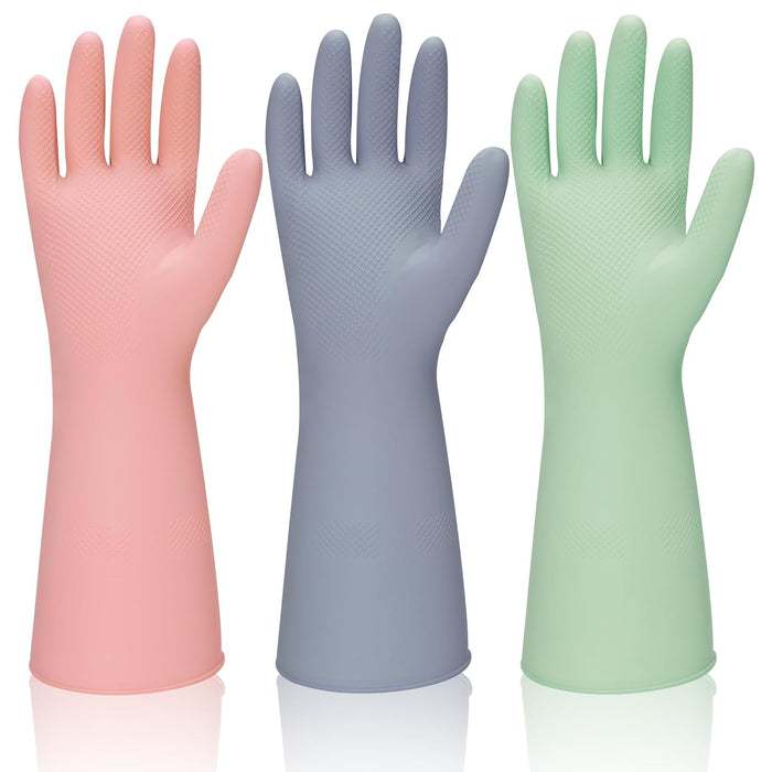 Rubber Kitchen Dishwashing Gloves - 4 Pairs Reusable Household Cleaning Gloves, Flexible and Durable & Non-slip Cleaning Gloves, Great for Kitchen, Bathroom, Laundry (Pink+Green+Blue+Grey)
