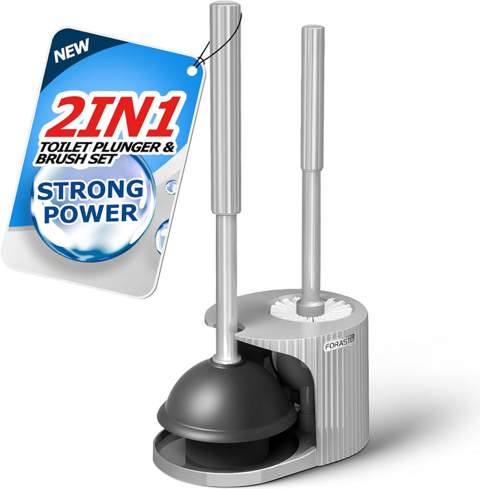 2 in 1 Toilet Plunger and Brush Set，Extended Handle Plunger，Toilet Bowl Brush Plunger Set, Bathroom Cleaning Tools ，Toilet Brush Plunger Combo，Cleaning Brush，Bathroom Cleaning Supplies