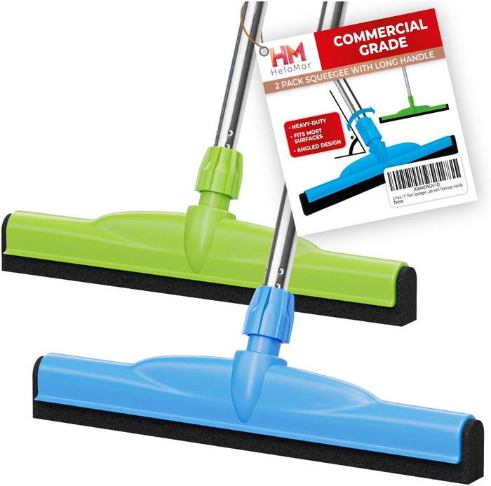 HELOMOR Floor Squeegee Wiper Heads 3-Pack Refill Mop Foam Dual Moss, 16" L For Cleaning Indoor Kitchen Households & Offices Scooping & Drying Water On Wood Parquet Concrete Tile Bathroom Shower Window