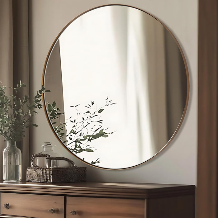 ANDY STAR Round Gold Mirror 30 inch, Brass Mirror with Brushed Gold Frame, Wall Mounted Stainless Steel Metal Frame Round Mirror for Bathroom, Living Room, Bedroom