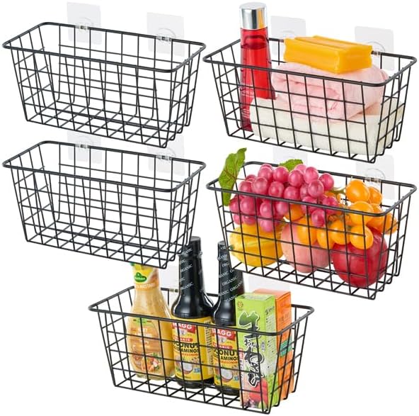 4 Pack Hanging Sorage Basket, Bathroom Basket, Household Goods, with Traceless Tape, no Drilling, for Cabinet Storage, Kitchen, Bathroom, Storage Room,Black