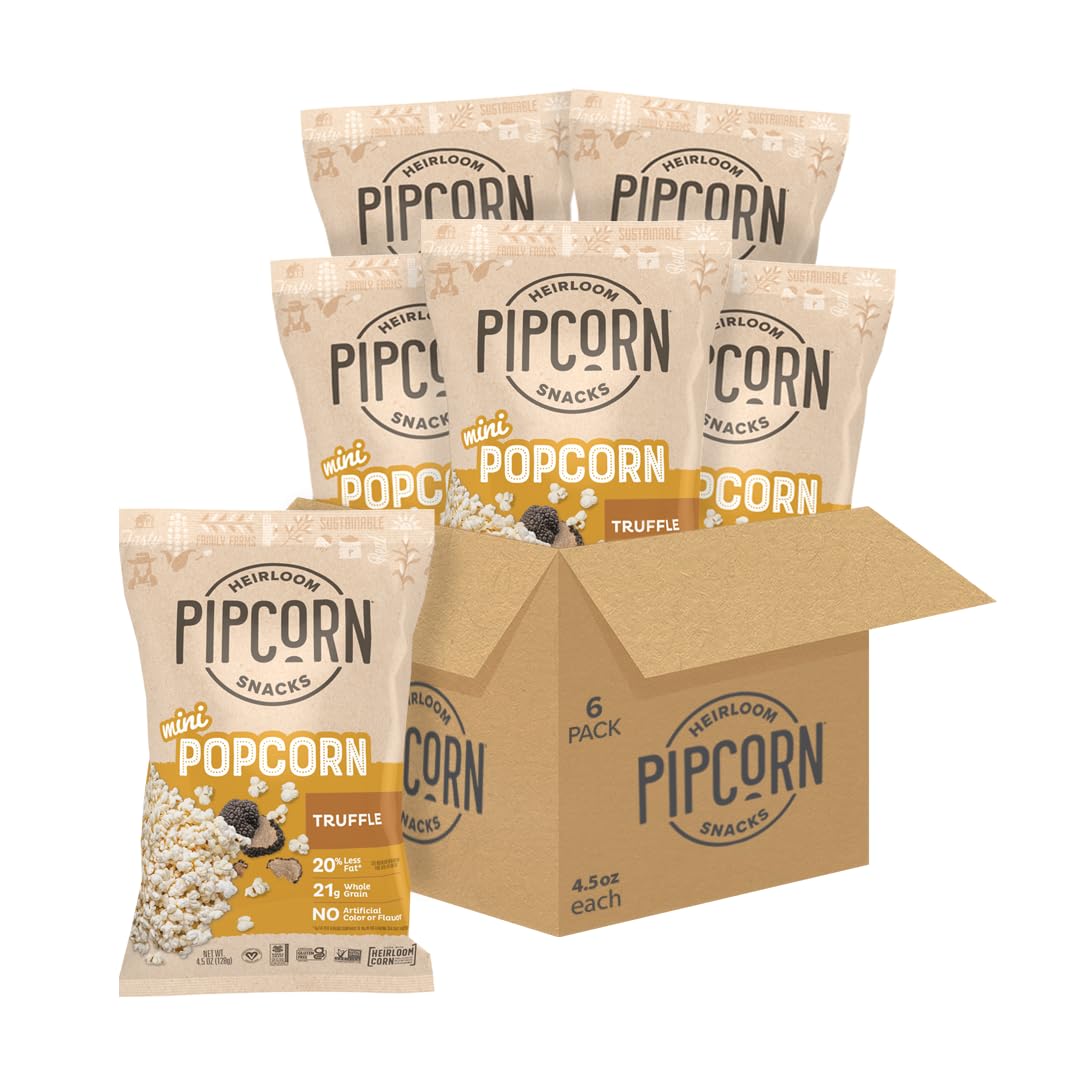 Truffle Mini Popcorn by Pip's Heirloom Snacks – 1oz 24pk – Healthy, Gluten-Free Snack Packs Made From Heirloom Corn, Black Truffle
