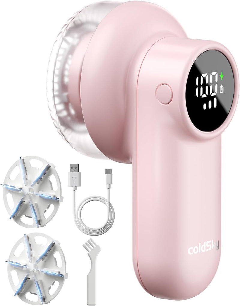 coldSky Rechargeable Fabric Shaver, Lint Shaver with Digital Display, Sweater Shaver with 6-Leaf Blades and Safety Lock, 3-Speeds Defuzzer Remove Fuzz, Pills from Clothes, Furniture, Sofa, Blanket