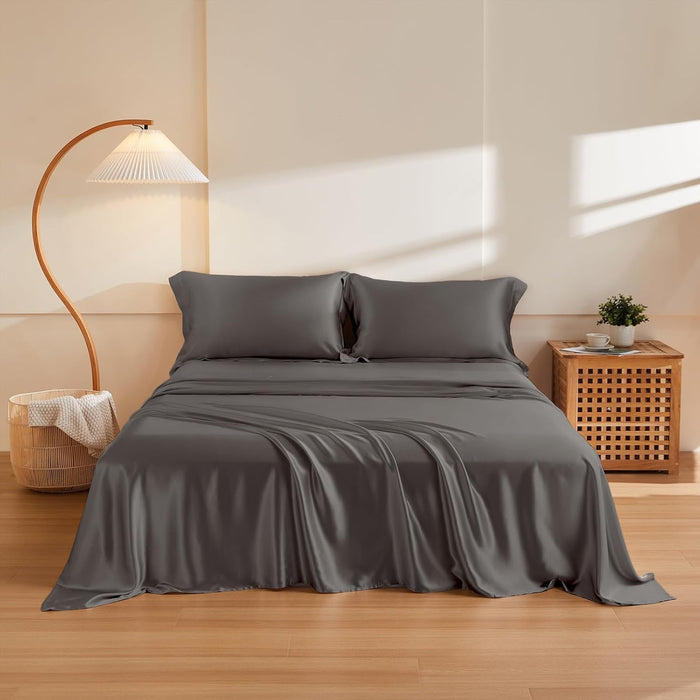 THXSILK Silk Sheet Set 4Pcs, 6A+ Top Grade 100% Natural Mulberry Silk Bed Sheets Luxury Bedding Sets Ultra Soft Durable, 1 Fitted Sheet, 1 Flat Sheet and 2 Pillow Shams (Queen, Pearl White)
