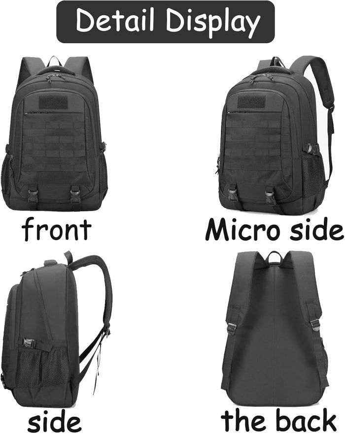 Lawaia Tactical Backpack Military Rucksack 45L Waterproof Hiking Packs Army Survival Assault Backpack Outdoor Sports Fishing Camping Bag Gym Backpacks for Men-Black