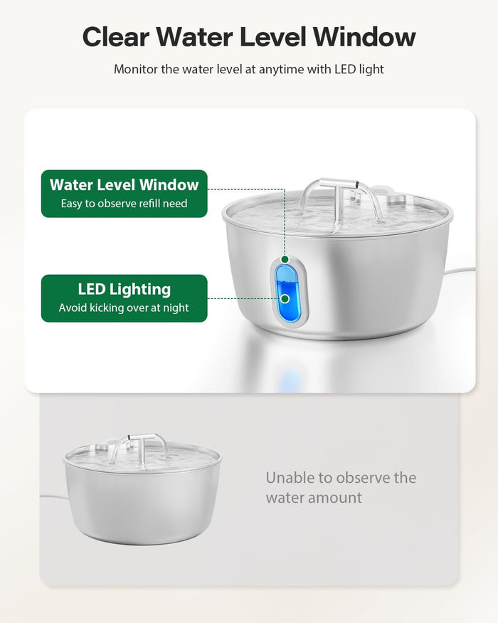 Cat Water Fountain Stainless Steel - 3.2L/108oz Pet Water Fountain for Cats Indoor - Automatic Pet Watering Dispenser (1 Filter)