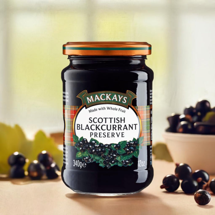 Mackays Scottish Blackcurrant Preserve Jam 340g (Pack of 2)| Imported from Scotland | Made with Whole Fruits | Vegan | Gluten-Free | No Artificial Colors or Preservatives