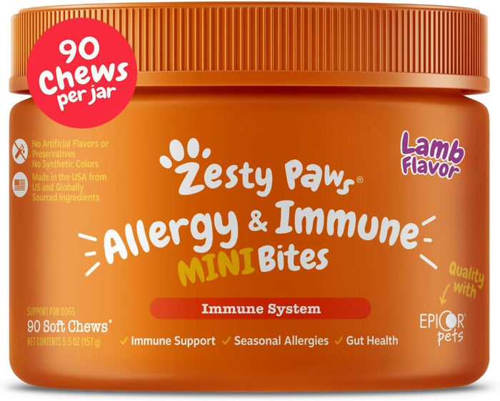 Zesty Paws Dog Allergy Relief- Dog Itching Skin Relief- Dog Probiotics for Itchy Skin and Itchy Ears- Dog Allergy Paw Relief- Dog Allergy Chews- Dog Itch Relief - Dog Skin Allergy Relief - PB - 90ct