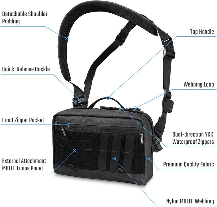 TACTICAL_GEEK L3 Pro EDC Crossbody Bag, Chest Bag with Adjustable Strap,Daily Carry Sling Pack, Large Capacity Daypack Organizer for Camera, Drones（T500 Black）