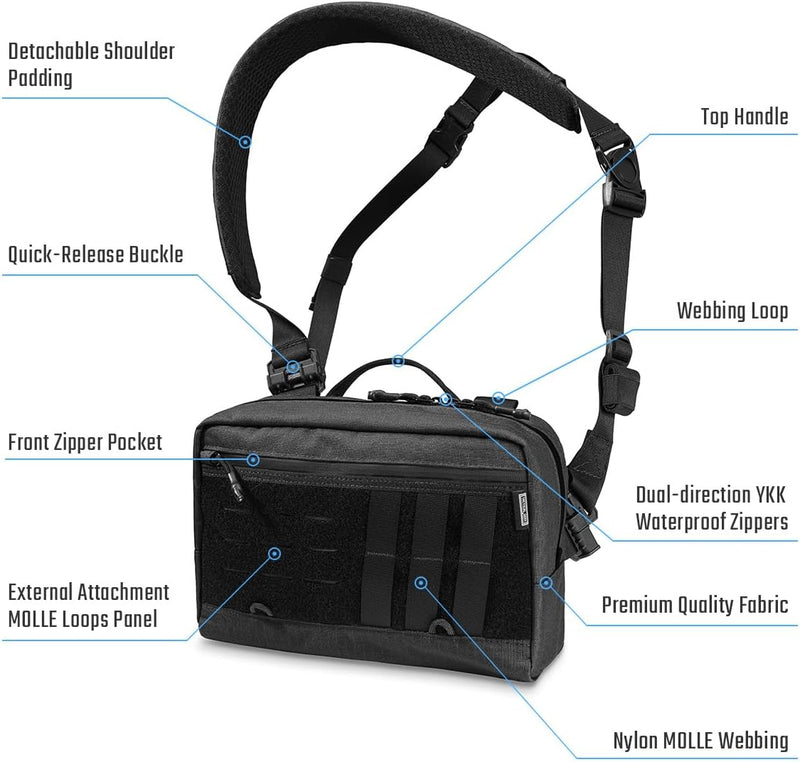 TACTICAL_GEEK L3 Pro EDC Crossbody Bag, Chest Bag with Adjustable Strap,Daily Carry Sling Pack, Large Capacity Daypack Organizer for Camera, Drones（T500 Black）