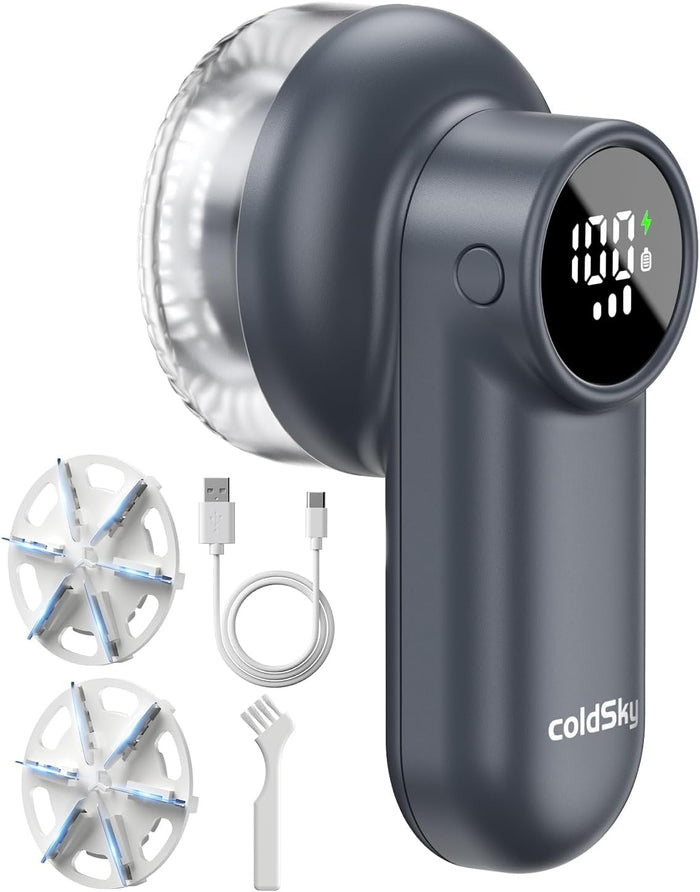 coldSky Rechargeable Fabric Shaver, Lint Shaver with Digital Display, Sweater Shaver with 6-Leaf Blades and Safety Lock, 3-Speeds Defuzzer Remove Fuzz, Pills from Clothes, Furniture, Sofa, Blanket