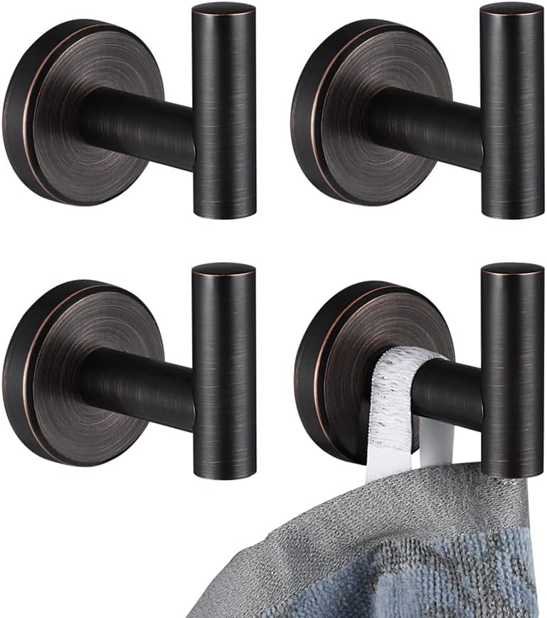 JQK Black Bathroom Towel Hook, Coat Robe Clothes Hook for Bathroom Kitchen Garage Wall Mounted (2 Pack), 304 Stainless Steel Matte Black, TH100-PB-P2