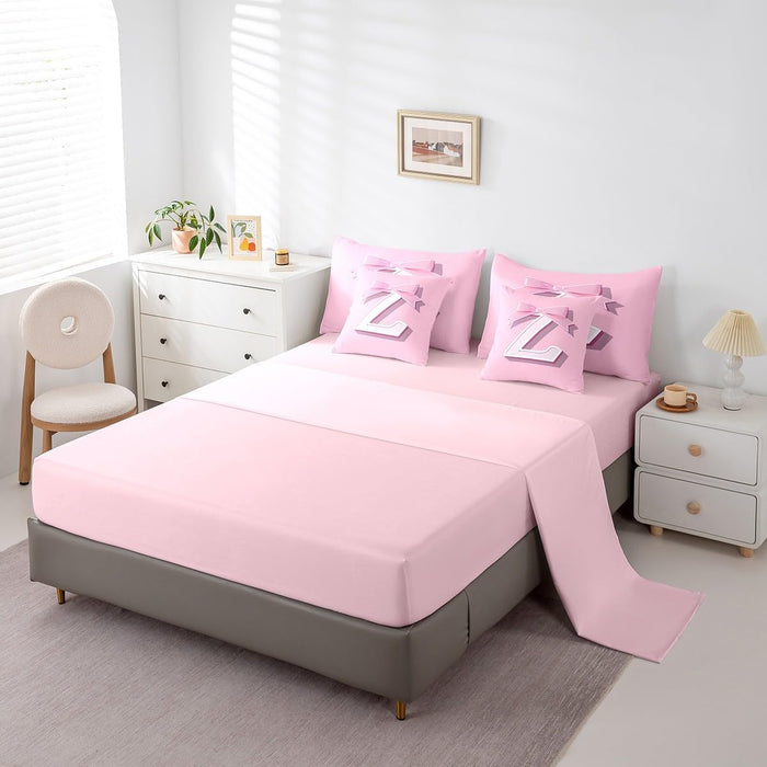 jejeloiu Dreamy Bow Bed Set, Personalized Teen Girl Gifts,Twin Size, Decor Initial Letter Z 7 Pieces Beeding Set, Monogrammed Ultra Soft Bed in a Bag with Comforter, Sheets, Pillowcases Kawaii