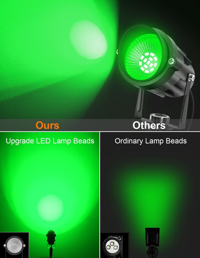Halloween Green Landscape Lights Outdoor, 14 LED Landscape Lighting with US Plug, IP65 Waterproof Spotlights for Tree Yard Garden Pathway Christmas St. Patrick's Day Decor 2 Pack