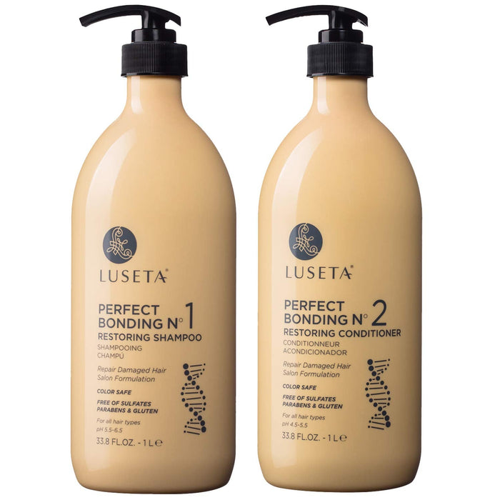 Luseta Blue Shampoo & Conditioner Set - Color Brightening for Brassy and Brunette Treated Hair, Revive Cool Tones, 2x 16.9oz