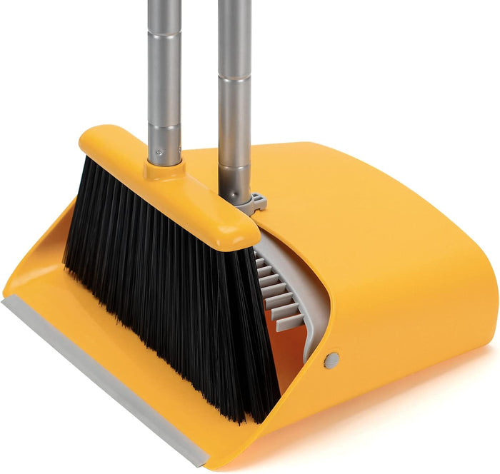 TreeLen Broom and Dustpan Set with 52" Long Handle for Home Kitchen Room Office Lobby Floor Use Upright Stand Up Stand Up Broom with Dustpan Combo