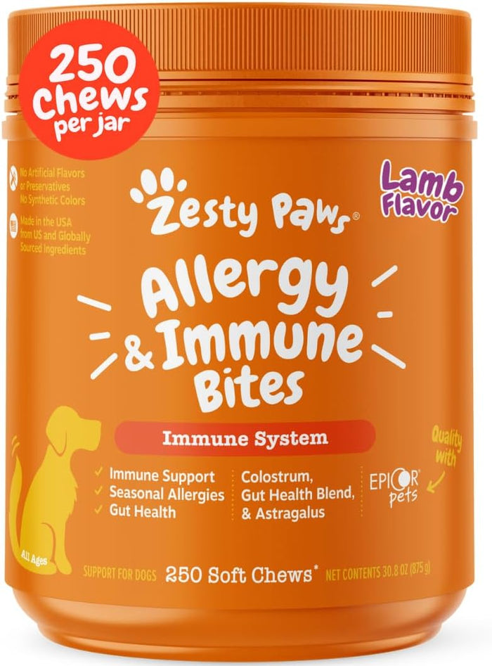 Zesty Paws Dog Allergy Relief- Dog Itching Skin Relief- Dog Probiotics for Itchy Skin and Itchy Ears- Dog Allergy Paw Relief- Dog Allergy Chews- Dog Itch Relief - Dog Skin Allergy Relief - PB - 90ct