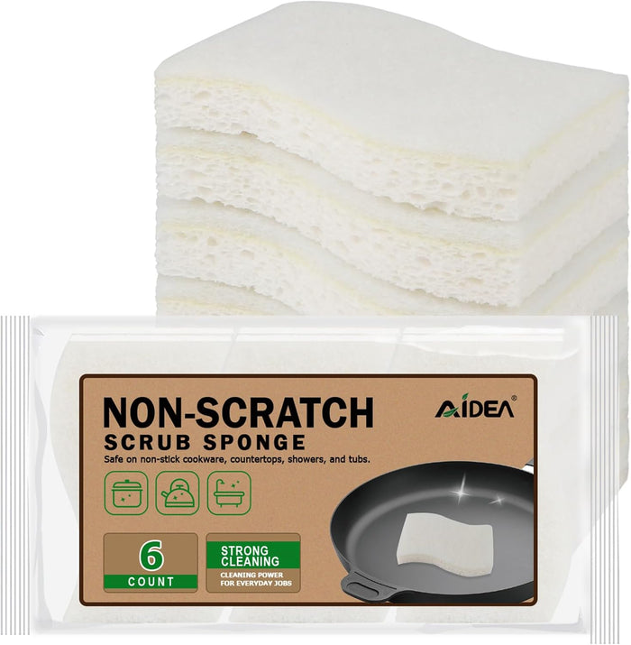 AIDEA Non Scratch Scrub Sponge, 24Count, Sponges for Dishes, Sponges Kitchen, Cleaning Sponge, Cleans Fast Without Scratching, Stands Up to Stuck-on Grime, Cleaning Power for Everyday Jobs
