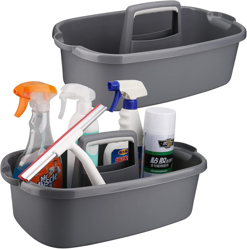 Cleaning Supplies Caddy, Household Tool Organizer with Handle, Portable Plastic Bucket for Shower Essentials Storage, White