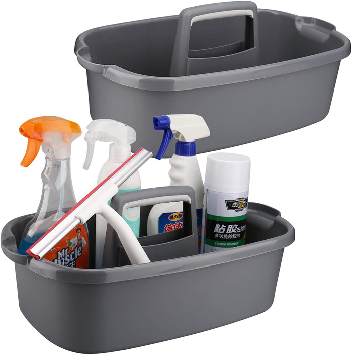 Cleaning Supplies Caddy, Household Tool Organizer with Handle, Portable Plastic Bucket for Shower Essentials Storage, White