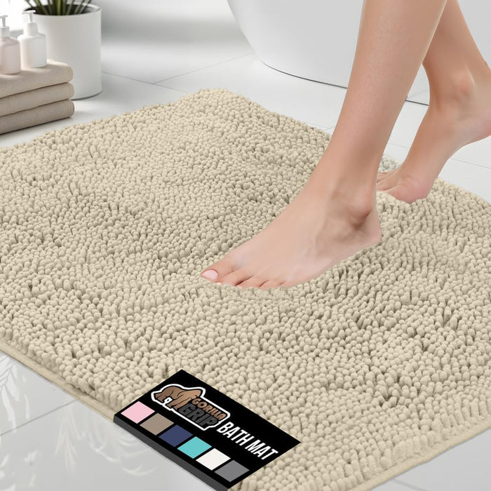 GORILLA GRIP Bath Rug Mat, Thick Soft Absorbent Chenille, Quick Dry Microfiber Mats, Rubber Backing Washable Shower Floor Rugs, Bathmat Runner, US Designed Bathroom Home Decor Accessories 24x17, Grey