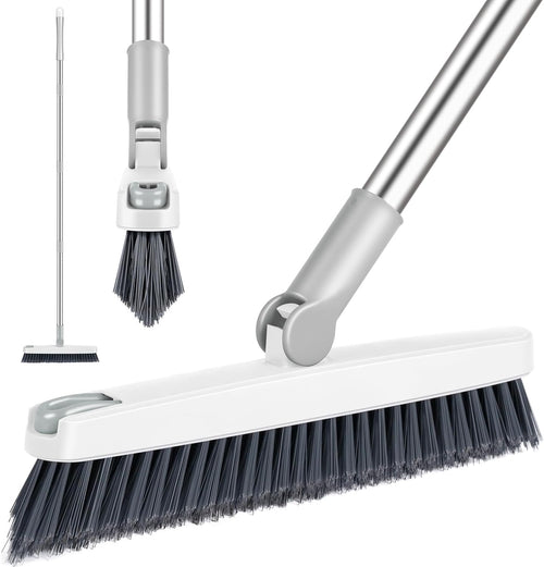 AIR U+ Grout Brush with Long Handle 180° Swivel Scrub Brush with Tweezers to Hair Clip V-Shape Grout Line Scrubber Stiff Bristles for Deep Cleaning Crevice, Tile Line, Shower, Kitchen, Corners