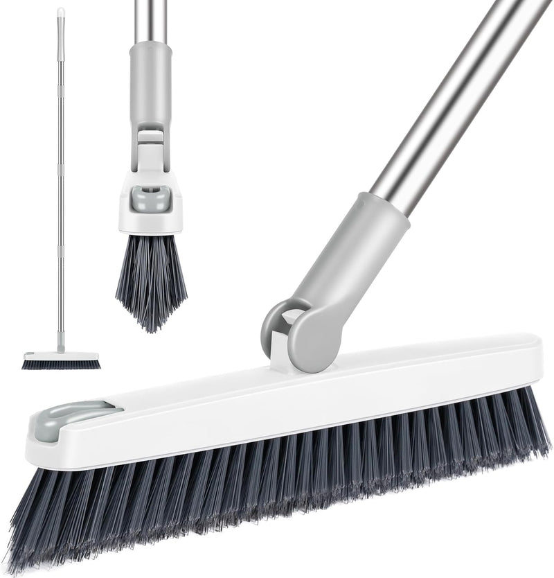 AIR U+ Grout Brush with Long Handle 180° Swivel Scrub Brush with Tweezers to Hair Clip V-Shape Grout Line Scrubber Stiff Bristles for Deep Cleaning Crevice, Tile Line, Shower, Kitchen, Corners