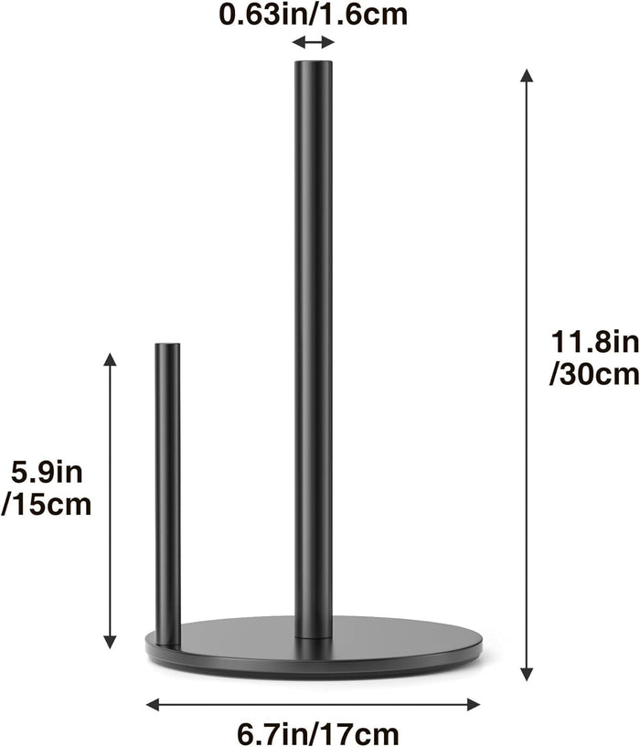 Paper Towel Holder Black, Premium Stainless Steel Kitchen Roll Dispenser, Countertop Roll Organizer with Weighted Base
