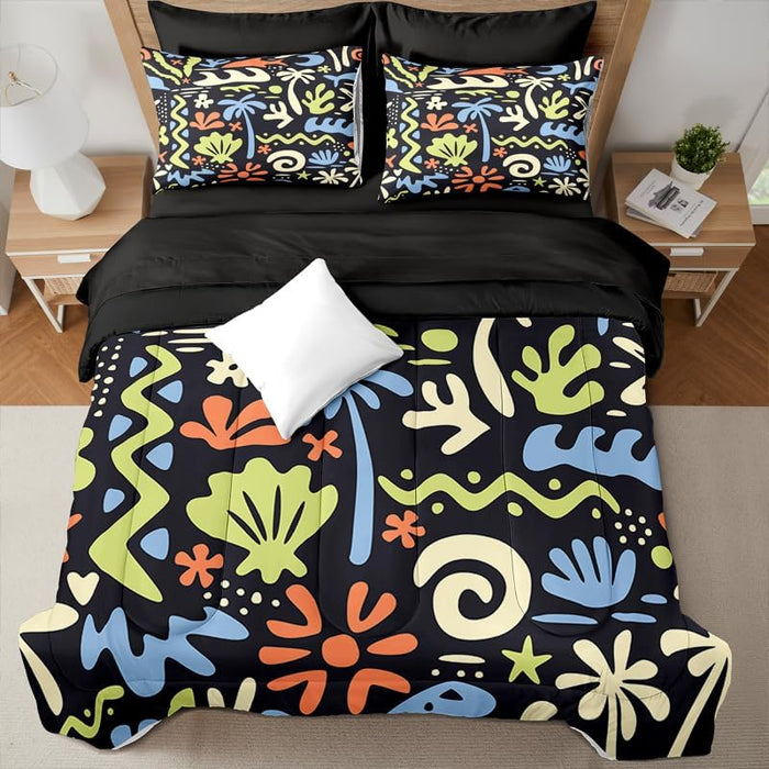 7 Pcs Queen Size Comforter Set with Pillowcases & Shams, Red and White Paisley Floral Bedding, Classic All-Season Bed in a Bag with Flat and Fitted Sheets
