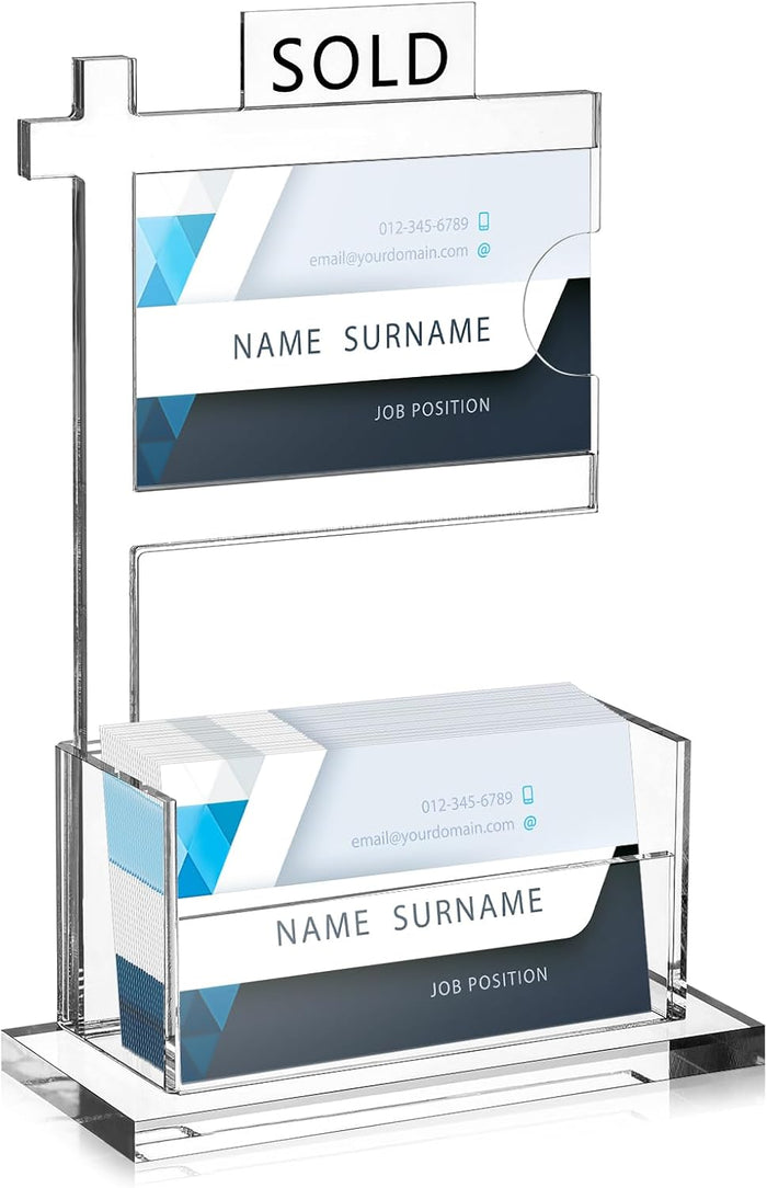 Chunful Real Estate Business Card Holder Acrylic Clear Real Estate Agent Gifts Open House Supplies Sold Sign Holder Business Card Display Stand Holds 3.5 x 2 Inch for Office Reception(Classics)