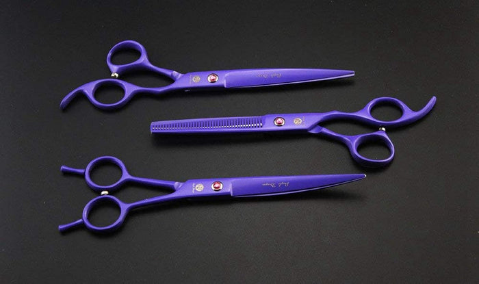 Purple Dragon 7.0 inch Rhinestone Decoration 3PCS Pet Grooming Scissors Dog Hair Cutting & Thinning Shears Set