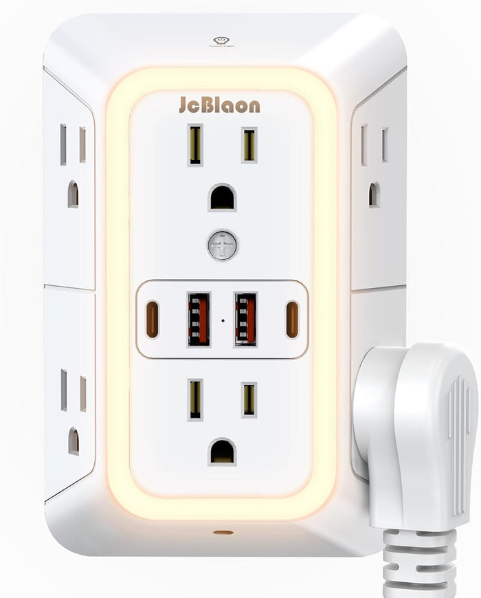 JcBlaon Outlet Extender Surge Protector - 6 Outlet Splitter with 4 USB Ports (2 USB C), Multiple Plug Expander Wall Charger, 3 Sided Multi Plug Wall Adapter Power Strip for Home Office Kitchen Travel