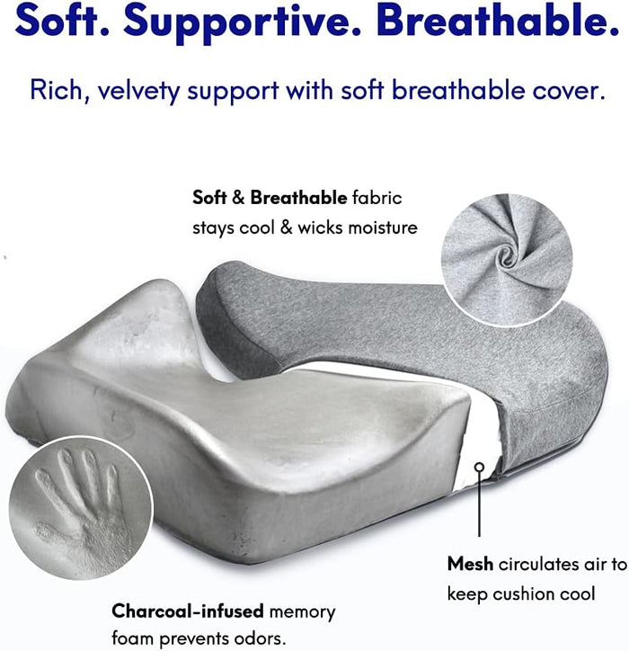 Cushion Lab Patented Pressure Relief Seat Cushion for Long Sitting Hours on Office & Home Chair - Extra-Dense Memory Foam for Soft Support. Car Pad for Hip, Tailbone, Coccyx, Sciatica - Black